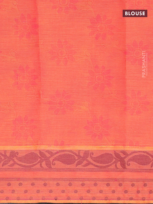 Coimbatore cotton saree dual shade of pinkish yellow with allover self emboss and thread woven border