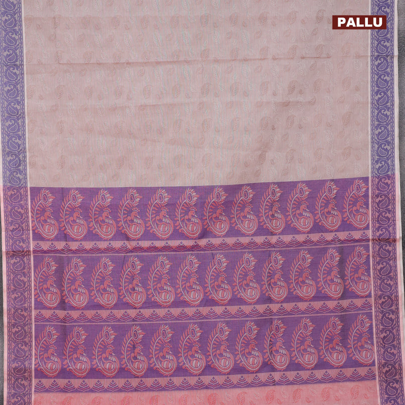 Coimbatore cotton saree pastel brown and blue with allover self emboss and thread woven border