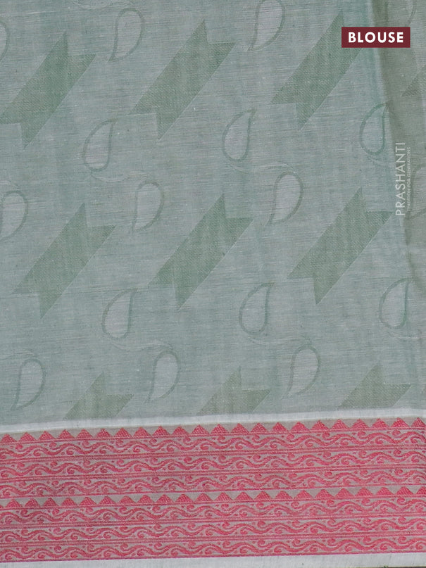 Coimbatore cotton saree grey and sap green with allover self emboss and thread woven border