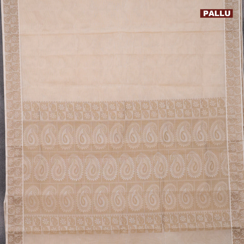 Coimbatore cotton saree cream and chikku shade with allover self emboss and thread woven border