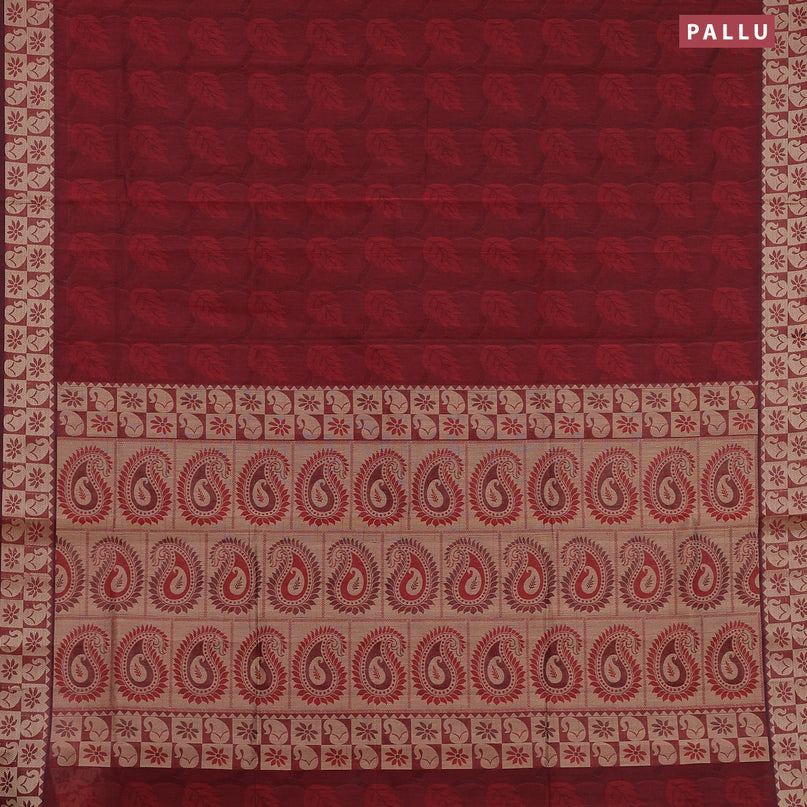 Coimbatore cotton saree maroon and beige with allover self emboss and thread woven border