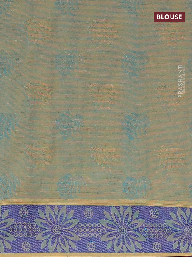 Coimbatore cotton saree sunset orange and blue shade with allover self emboss and thread woven border