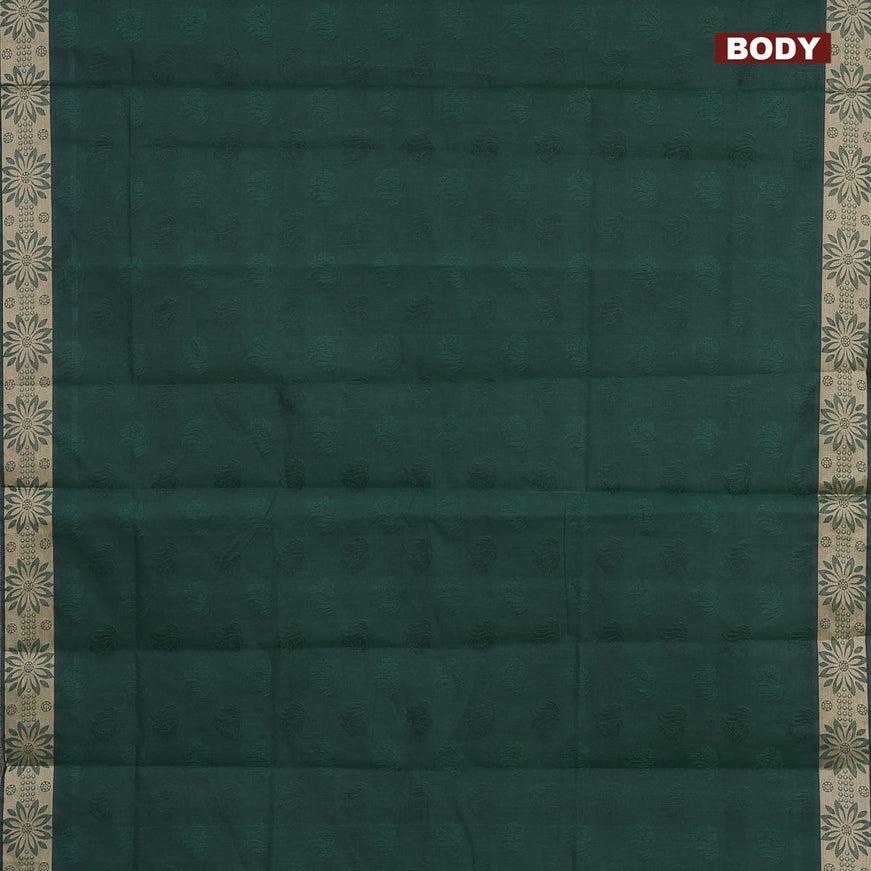 Coimbatore cotton saree green and beige with allover self emboss and thread woven border