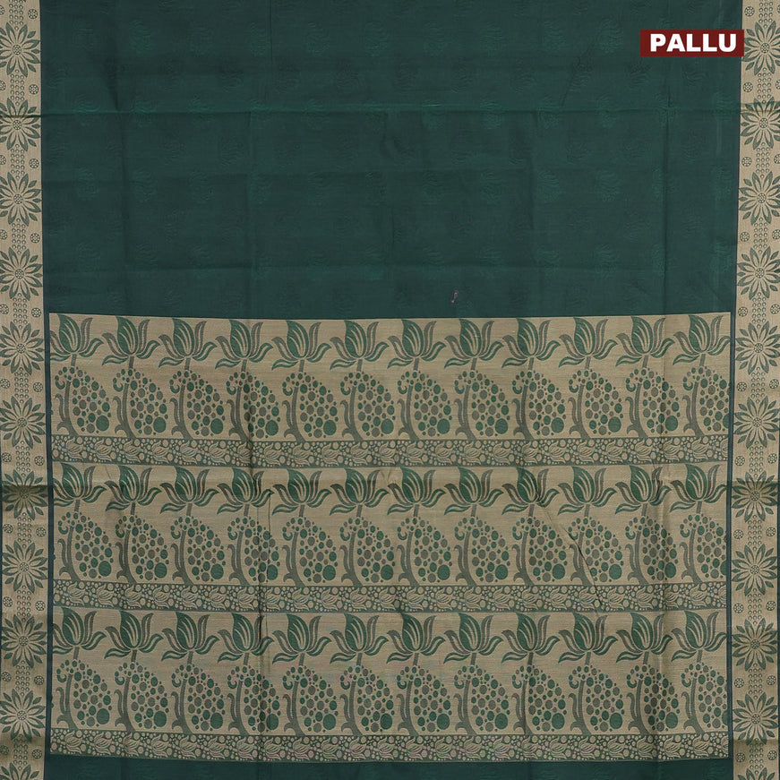 Coimbatore cotton saree green and beige with allover self emboss and thread woven border
