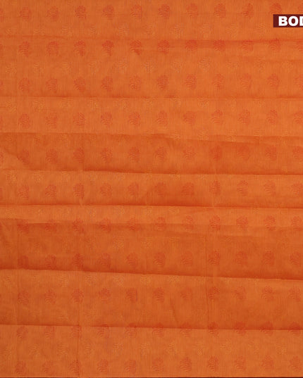 Coimbatore cotton saree rustic orange and dual shade of green with allover self emboss and thread woven border