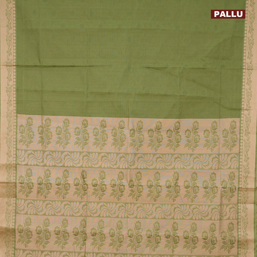Coimbatore cotton saree green and sandal with allover self emboss and thread woven border