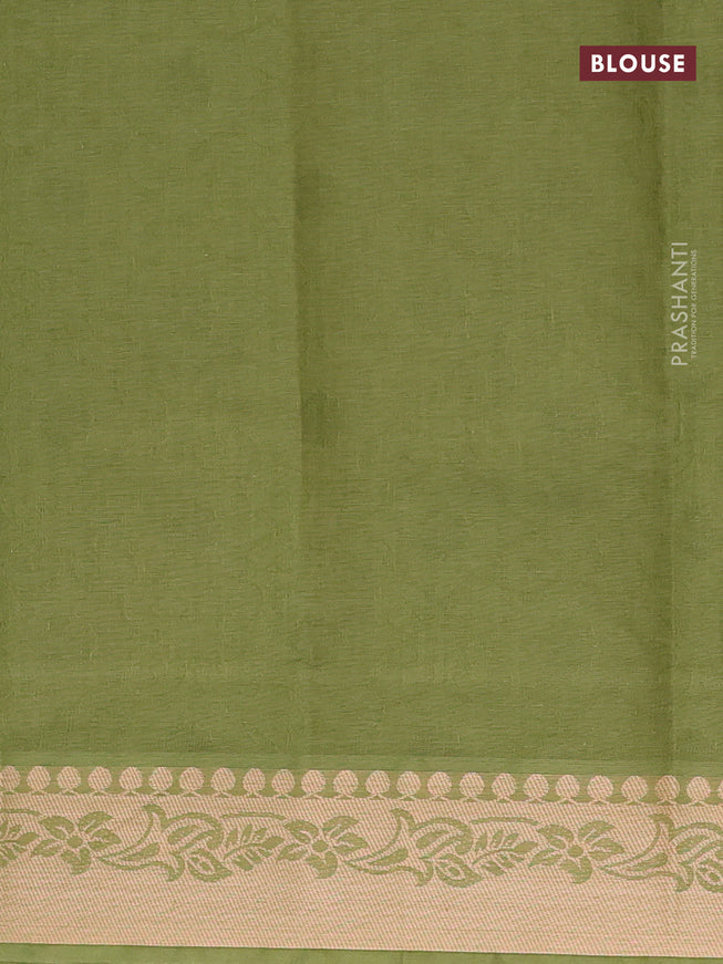 Coimbatore cotton saree green and sandal with allover self emboss and thread woven border