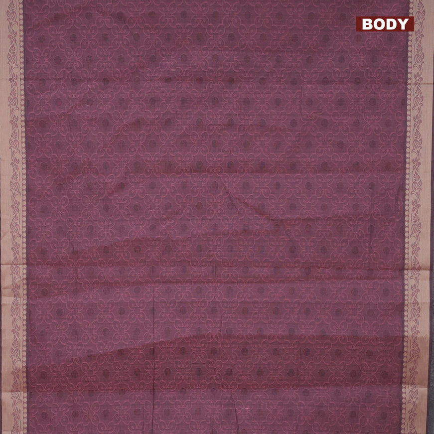 Coimbatore cotton saree wine shade and beige with allover self emboss and thread woven border