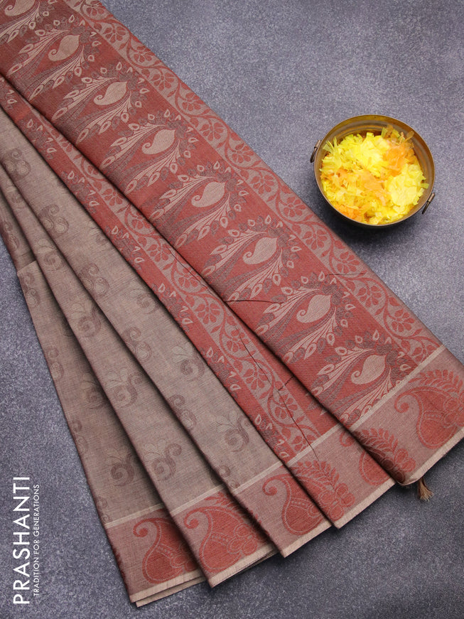 Coimbatore cotton saree brown shade and brown with allover self emboss and thread woven border