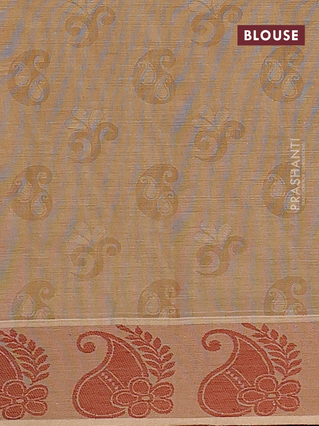 Coimbatore cotton saree dark sandal and rust shade with allover self emboss and thread woven border