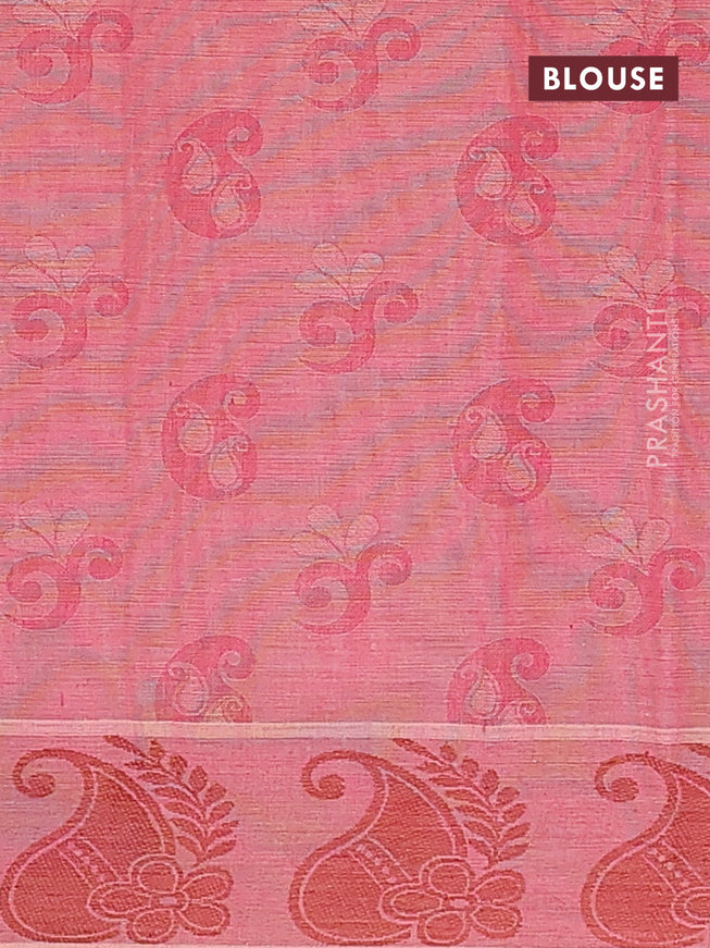 Coimbatore cotton saree pink shade and brown with allover self emboss and thread woven border