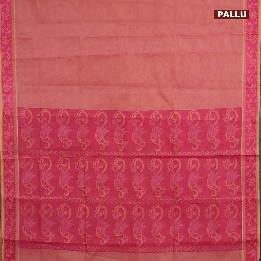 Coimbatore cotton saree pink and pink with allover self emboss and thread woven border