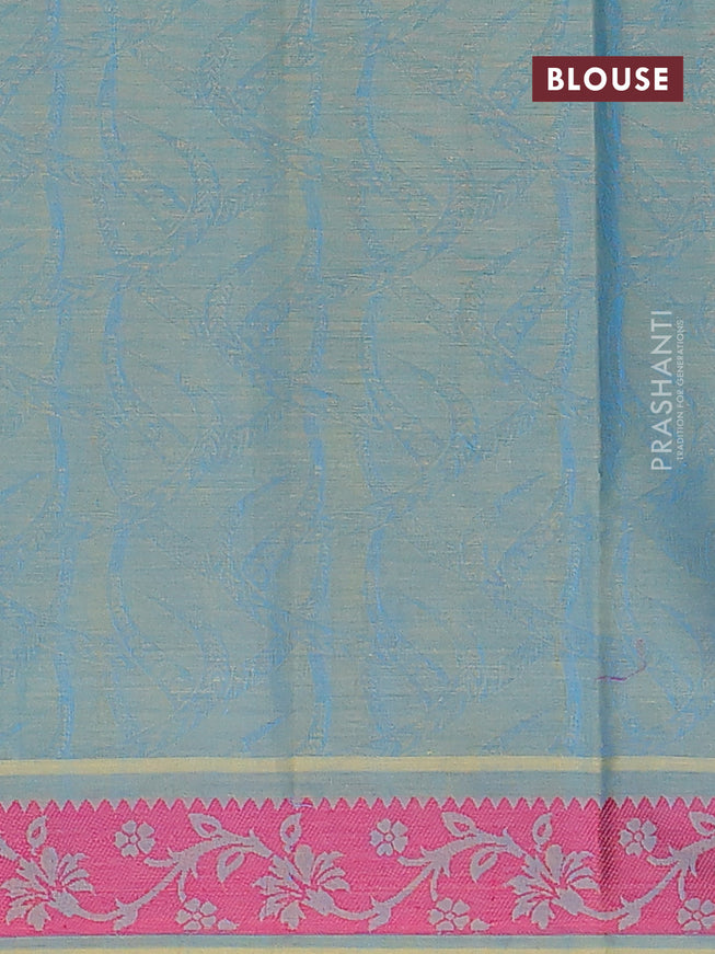 Coimbatore cotton saree dual shade of blue and pink with allover self emboss and thread woven border