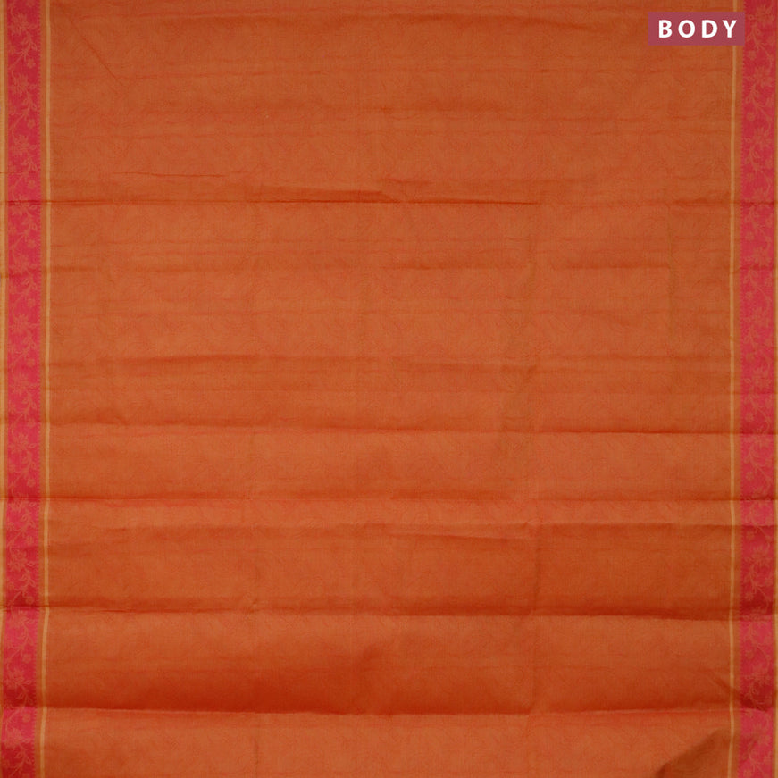 Coimbatore cotton saree sunset orange and pink with allover self emboss and thread woven border
