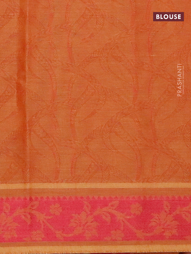 Coimbatore cotton saree sunset orange and pink with allover self emboss and thread woven border