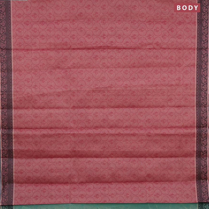 Coimbatore cotton saree red shade and teal green with allover self emboss and thread woven border