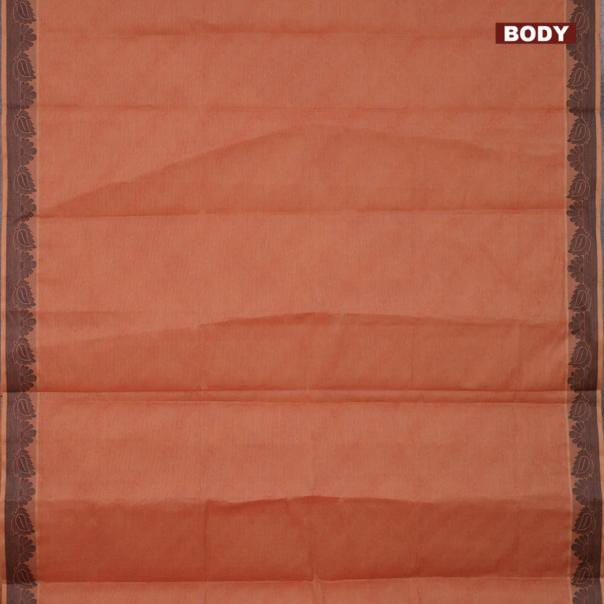 Coimbatore cotton saree rust shade and dual shade of blue with allover self emboss and thread woven border