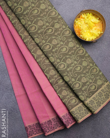 Coimbatore cotton saree pink shade and green shade with allover self emboss and thread woven border