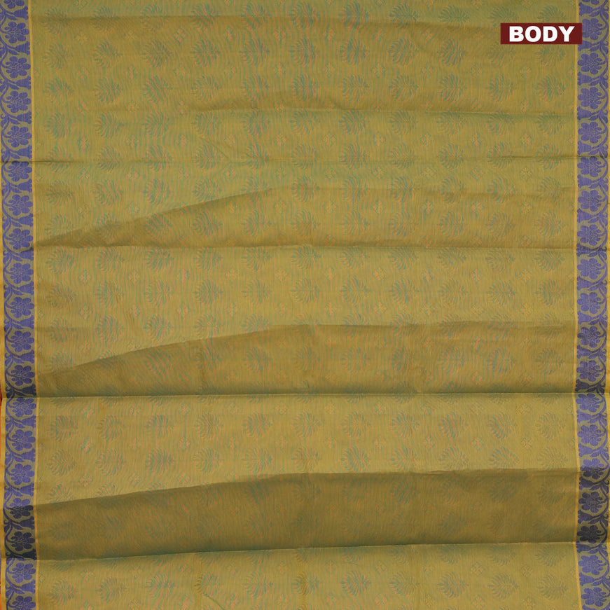 Coimbatore cotton saree dual shade of greenidh yellow and sunset orange with allover self emboss and thread woven border