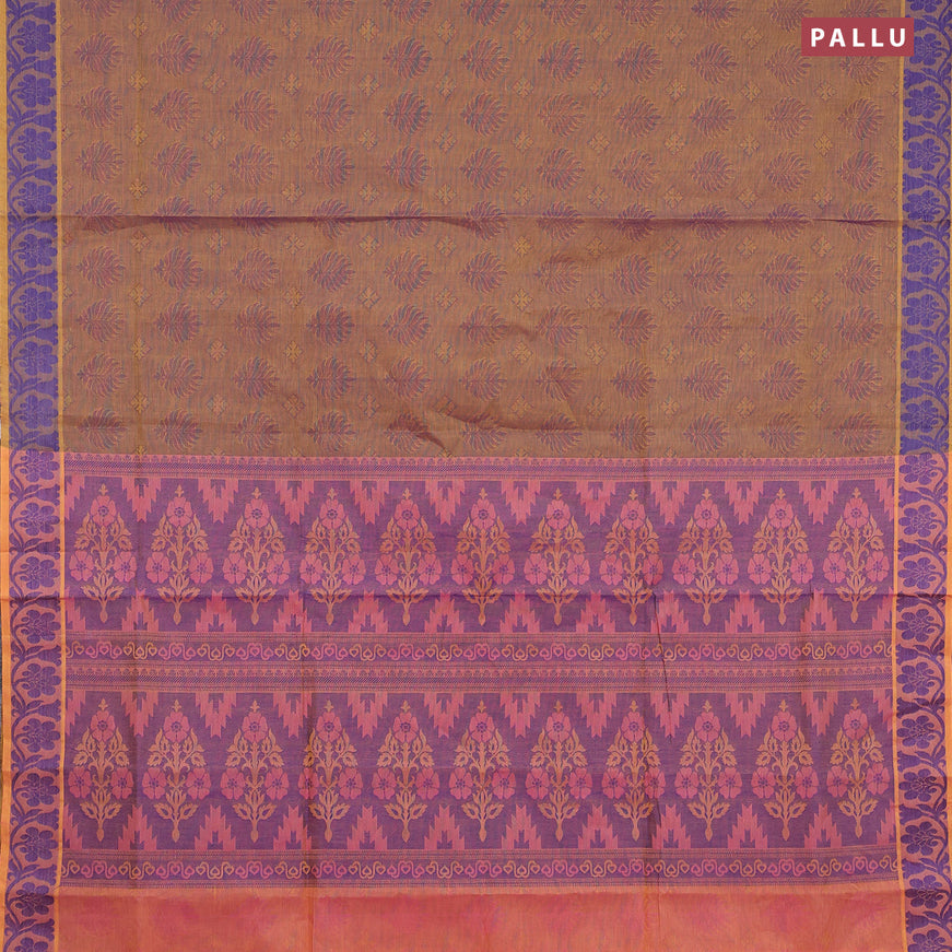 Coimbatore cotton saree dual shade of yellowish violet and dual shade of pink with allover self emboss and thread woven border