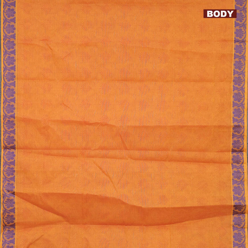 Coimbatore cotton saree dual shade of dark mustard and dual shade of blue with allover self emboss and thread woven border