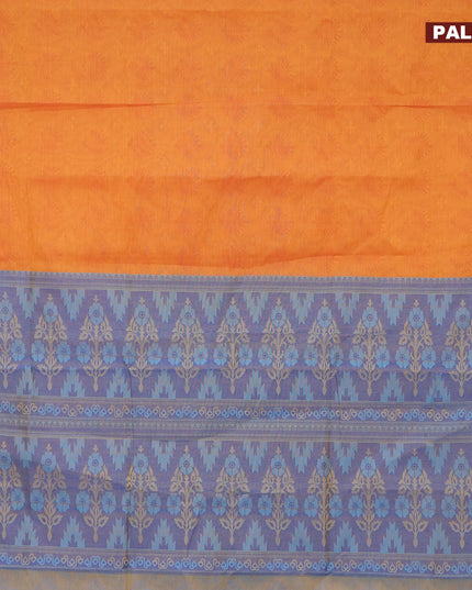 Coimbatore cotton saree dual shade of dark mustard and dual shade of blue with allover self emboss and thread woven border