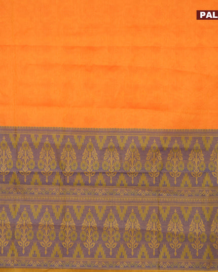Coimbatore cotton saree dual shade of orange and dual shade of green with allover self emboss and thread woven border