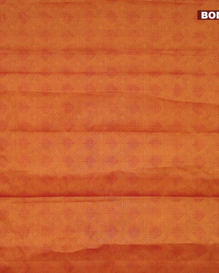 Coimbatore cotton saree rust shade and dual shade of green with allover self emboss and thread woven border