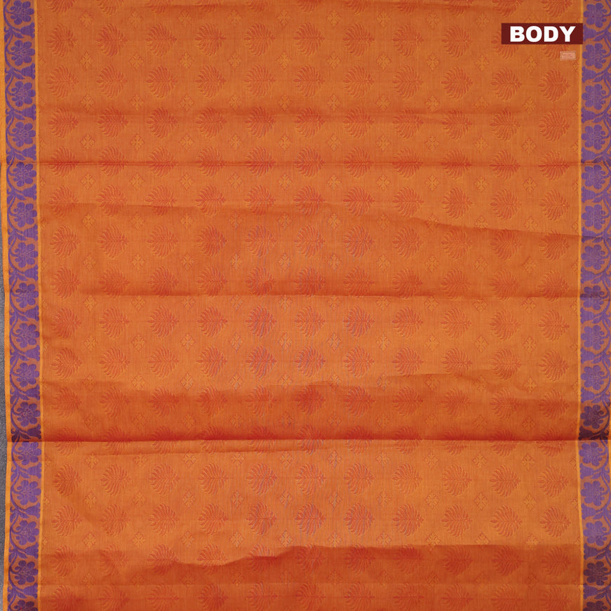 Coimbatore cotton saree rust shade and dual shade of green with allover self emboss and thread woven border