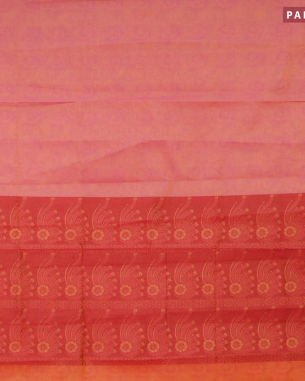 Coimbatore cotton saree dual shade of pink and maroon with allover self emboss and thread woven border