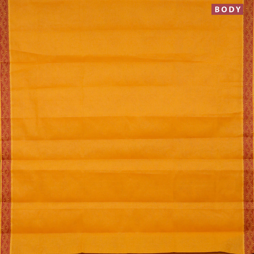 Coimbatore cotton saree mango yellow and maroon with allover self emboss and thread woven border
