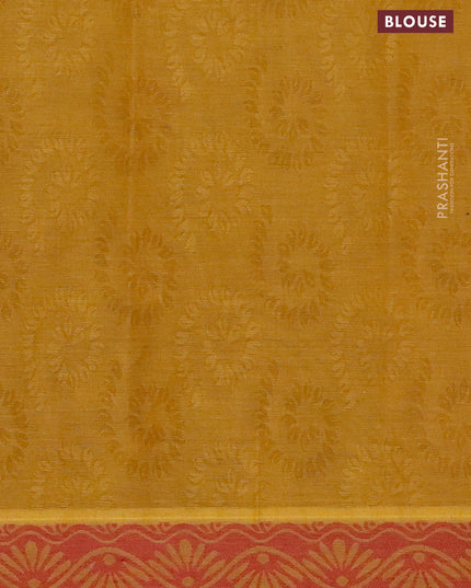 Coimbatore cotton saree yellowish pink and dark mustard with allover self emboss and thread woven border