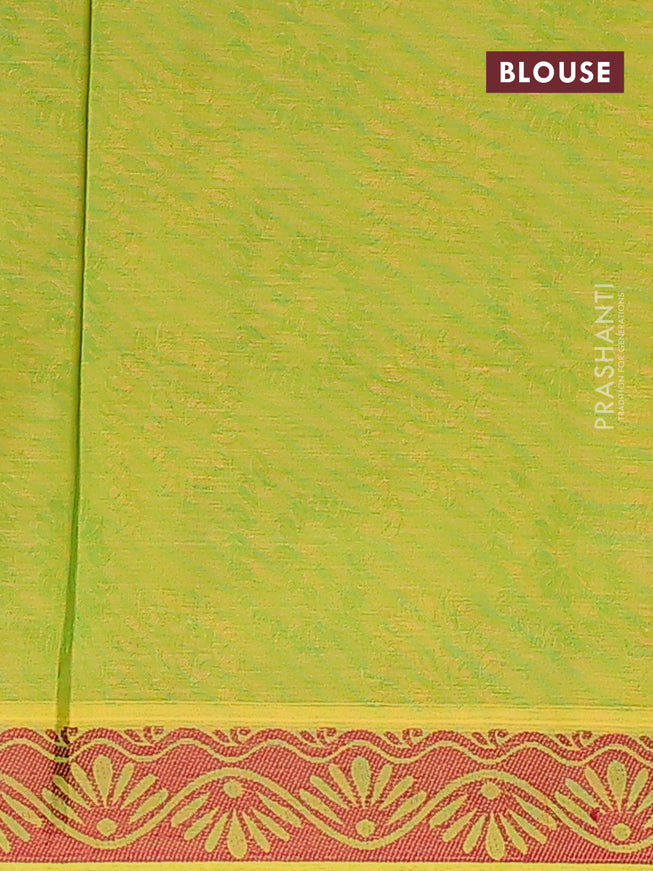 Coimbatore cotton saree mango yellow and dual shade of green with allover self emboss and thread woven border