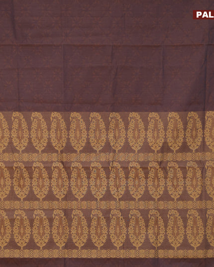 Coimbatore cotton saree dual shade of coffee brown and sandal with allover self emboss and thread woven border