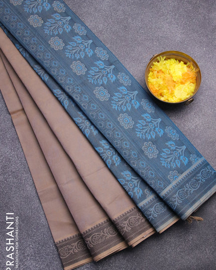 Coimbatore cotton saree grey shade and dual shade of blue with allover self emboss and thread woven border