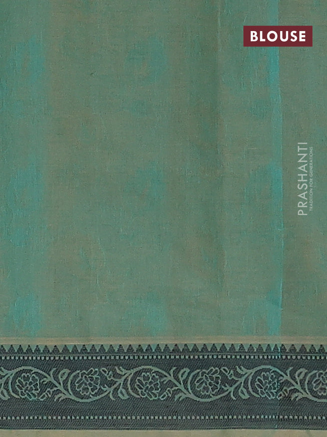 Coimbatore cotton saree beige shade and teal green with allover self emboss and thread woven border
