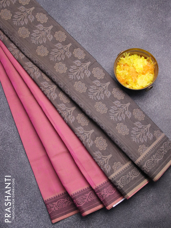 Coimbatore cotton saree dual shade of pink and black with allover self emboss and thread woven border