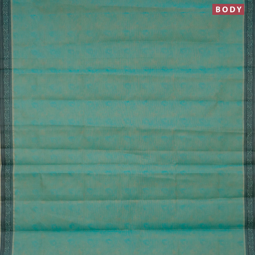 Coimbatore cotton saree green and brown shade with allover self emboss and thread woven border