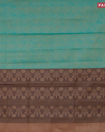 Coimbatore cotton saree green and brown shade with allover self emboss and thread woven border