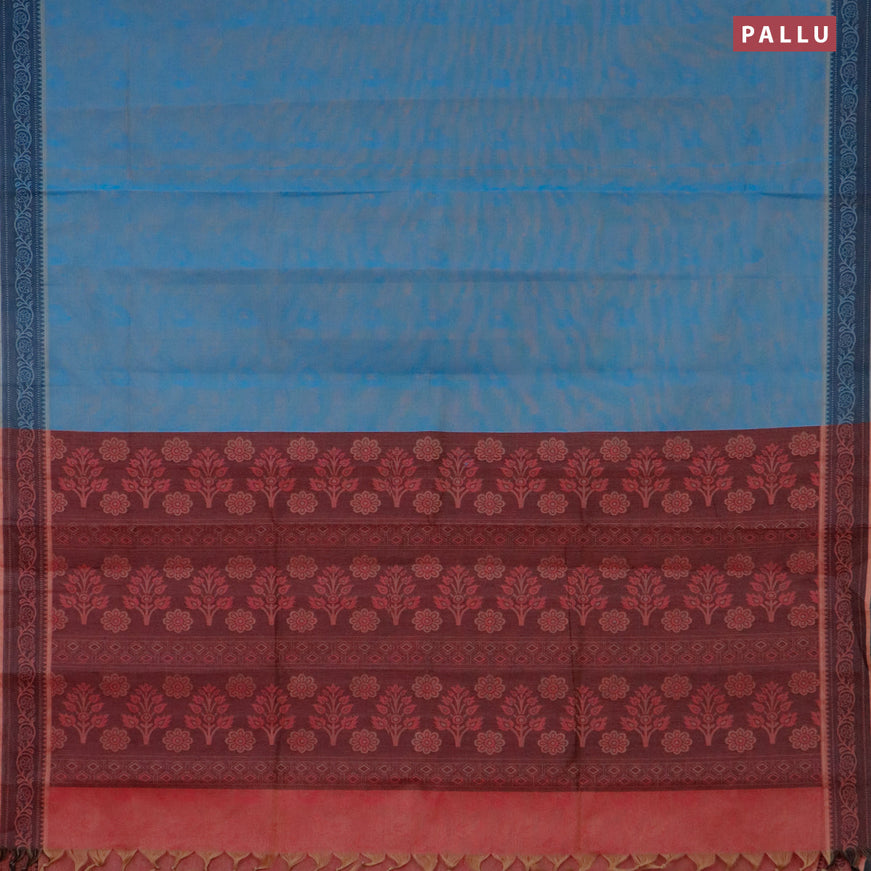 Coimbatore cotton saree blue and dual shade of pink with allover self emboss and thread woven border