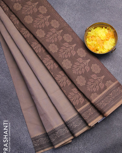 Coimbatore cotton saree grey shade and beige shade with allover self emboss and thread woven border