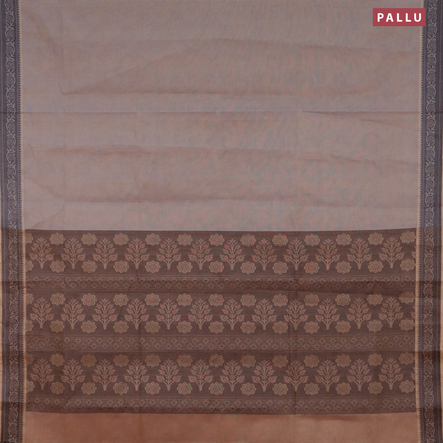 Coimbatore cotton saree grey shade and beige shade with allover self emboss and thread woven border