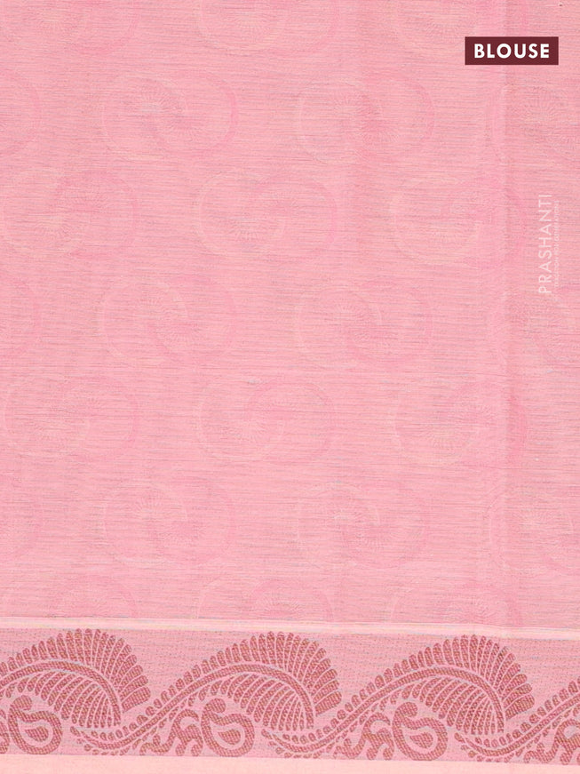 Coimbatore cotton saree teal blue and pink with allover self emboss and thread woven border