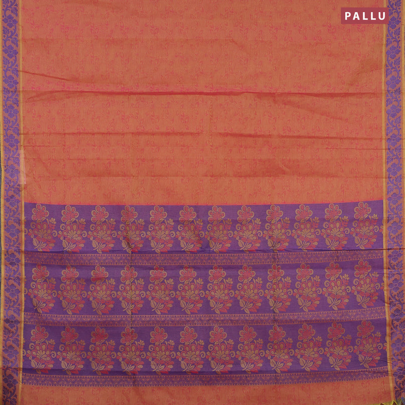 Coimbatore cotton saree dual shade of pink and blue with allover self emboss and thread woven border