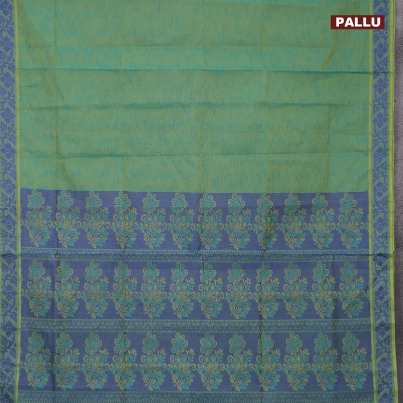Coimbatore cotton saree dual of bluish green and blue with allover self emboss and thread woven border