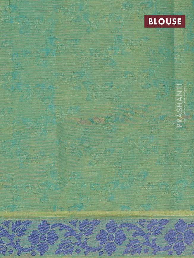 Coimbatore cotton saree dual of bluish green and blue with allover self emboss and thread woven border