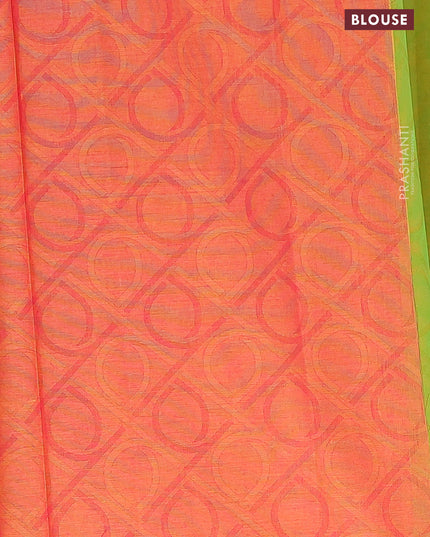 Coimbatore cotton saree dual shade of greenish yellow and dual shade of pinkish yellow with allover self emboss and thread woven border