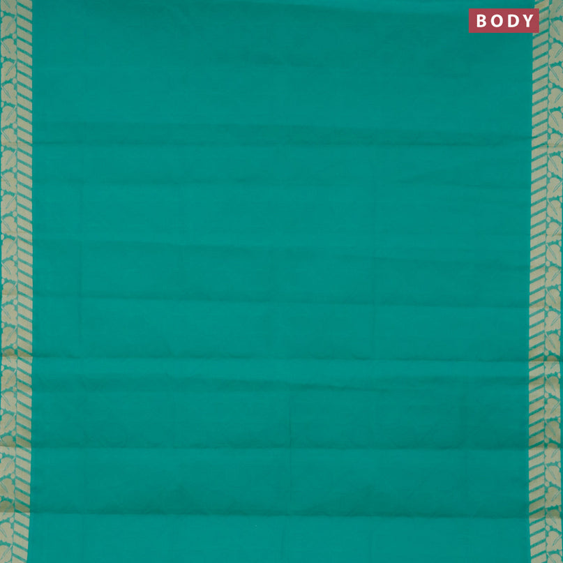 Coimbatore cotton saree teal green and brige with allover self emboss and thread woven border
