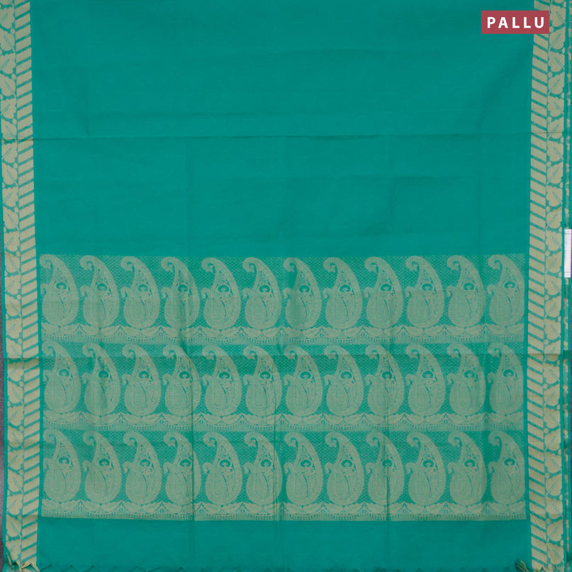 Coimbatore cotton saree teal green and brige with allover self emboss and thread woven border