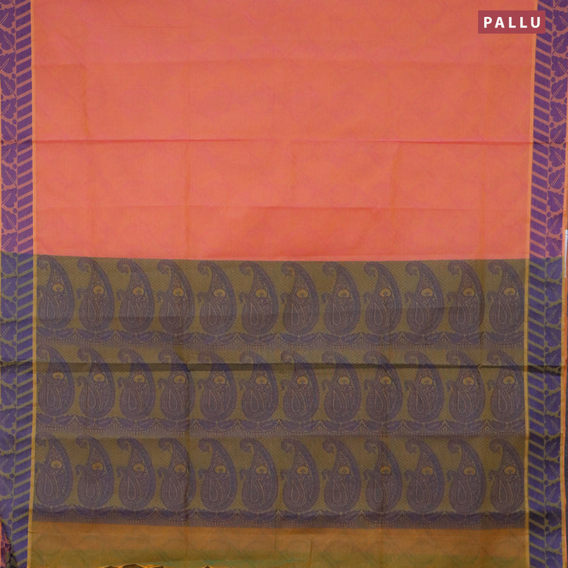 Coimbatore cotton saree dual shade of pink and dual shade of green with allover self emboss and thread woven border